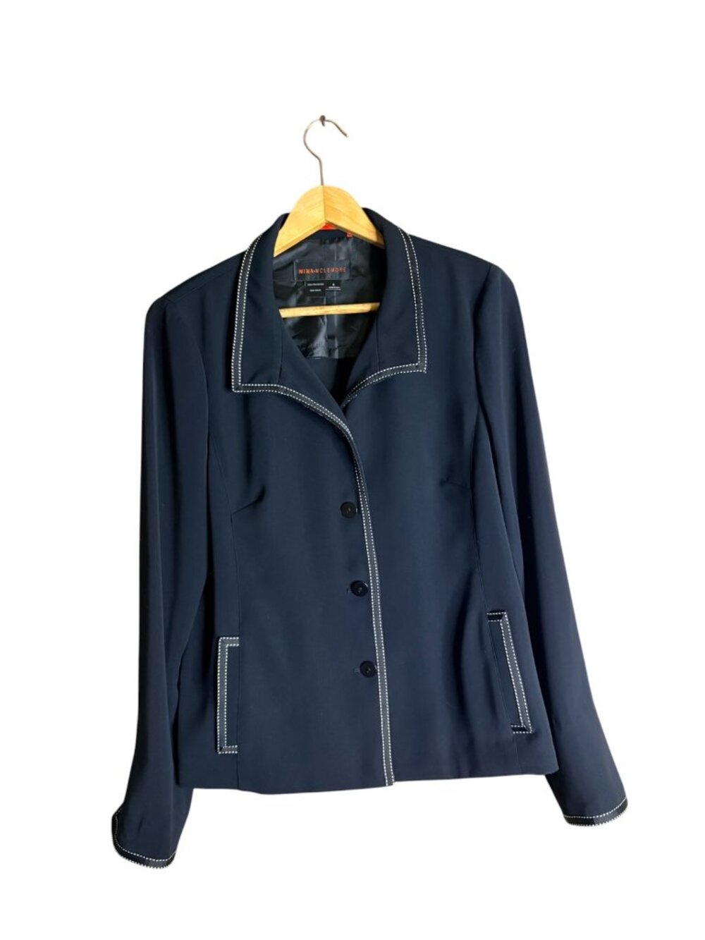 Nina McLemore Black Contrast Stitch Button Front Jacket Size 8
